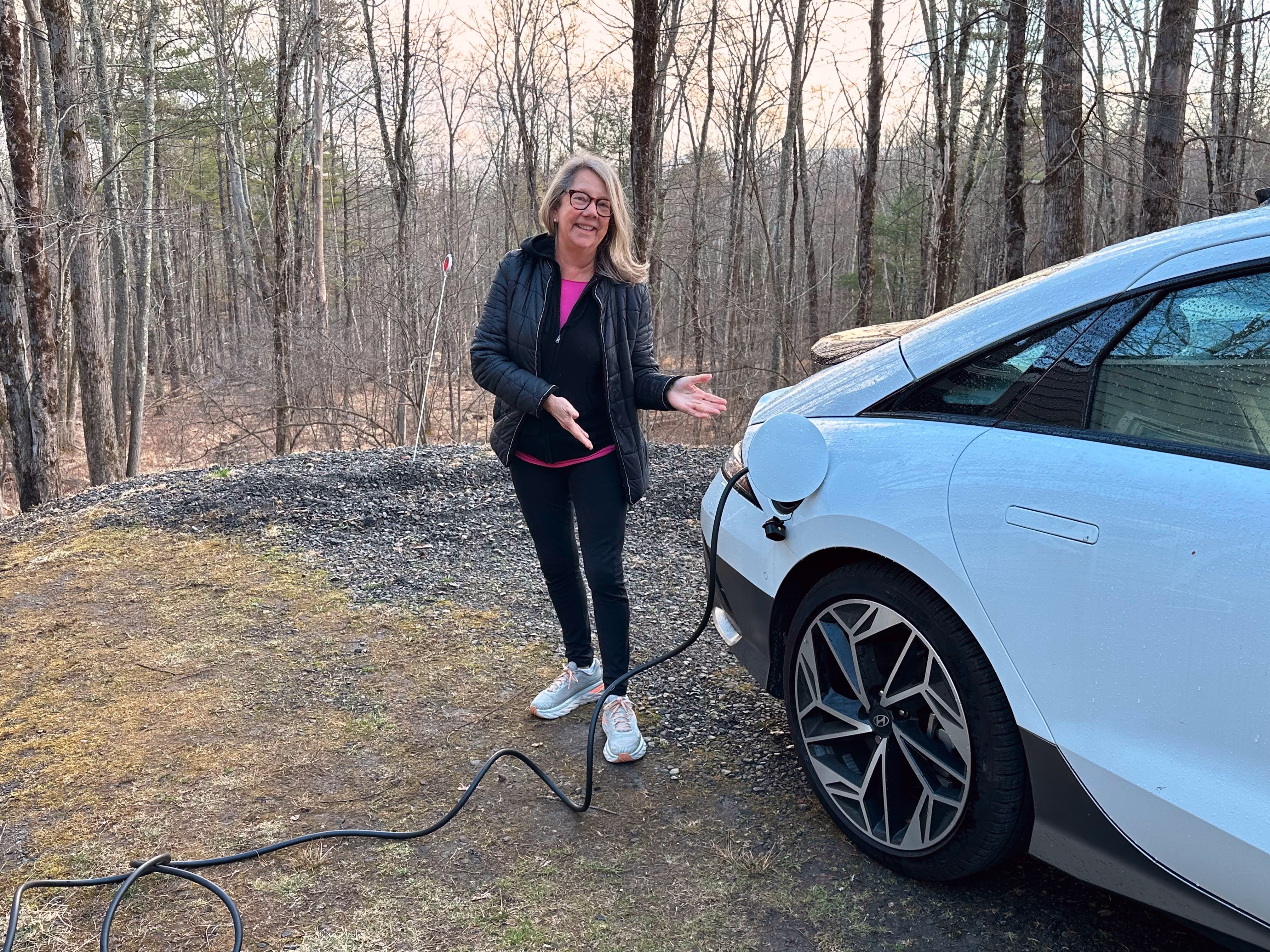 South Orange resident Cindy Thompson with her new EV, a 2024 Hyundai Ioniq 6.